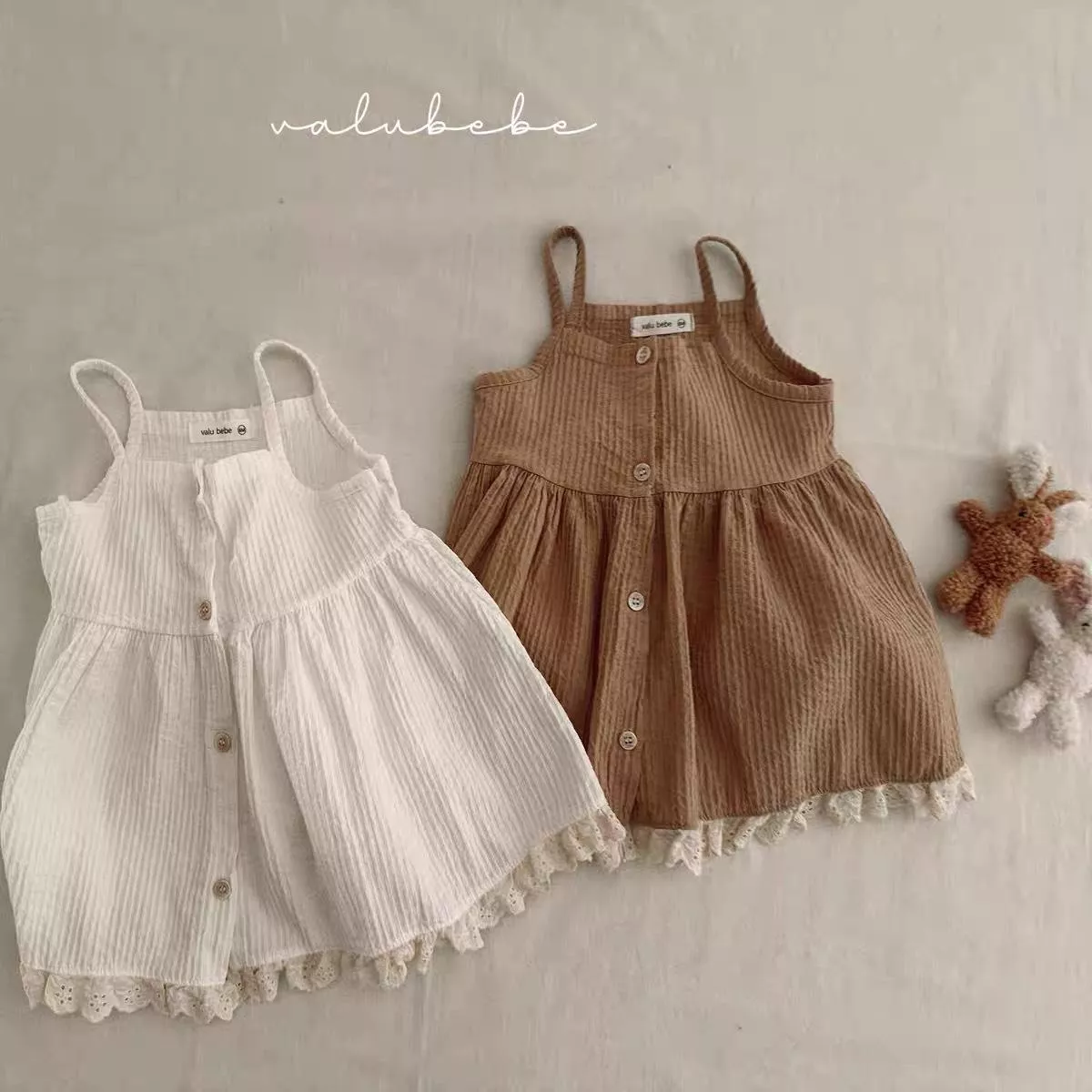 韓版預購 寶寶~小童 棉麻緹花傘洋裝（73~110）