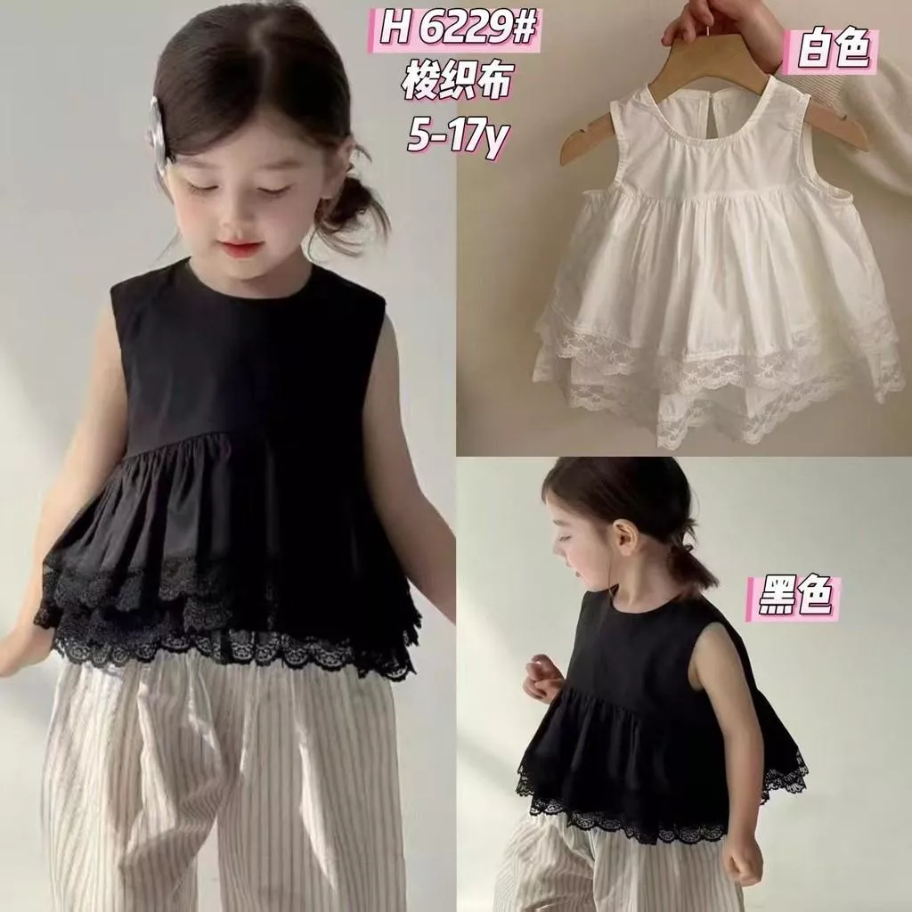 北屯實體店❤現貨拼接蕾絲蛋糕傘上衣✩米米童著-E0507