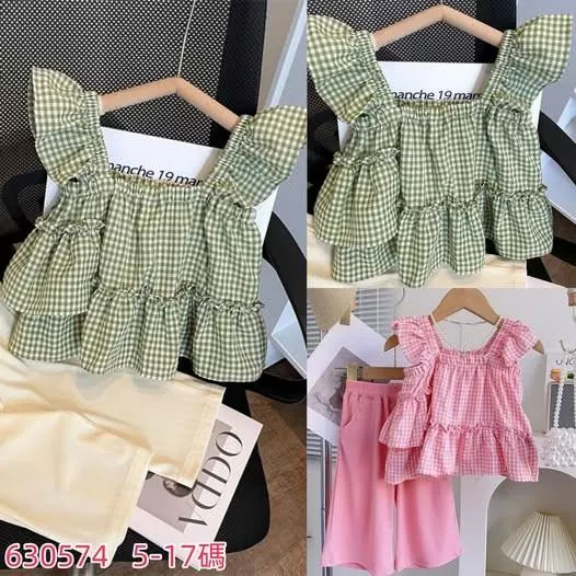 北屯實體店❤現貨小飛袖格子上衣(實品偏橘粉✩米米童著-E0498