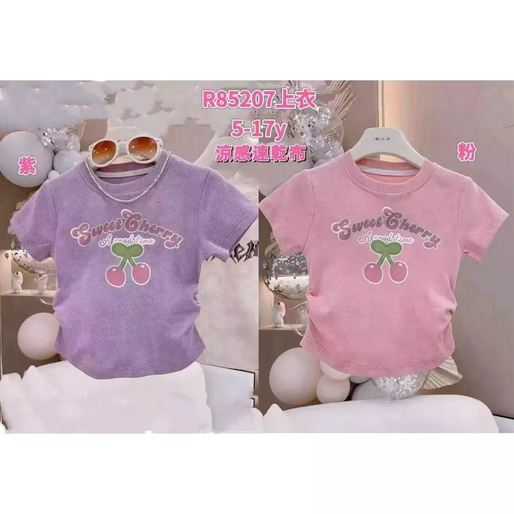 北屯實體店❤現貨版小 Q彈涼感布 抓皺短袖上衣✩米米童著-E0356