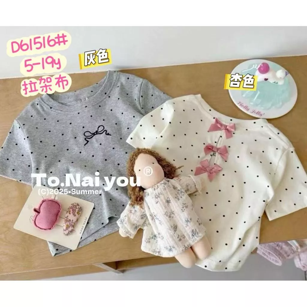 北屯實體店❤現貨小波點後蝴蝶結造型短袖上衣✩米米童著-E0404