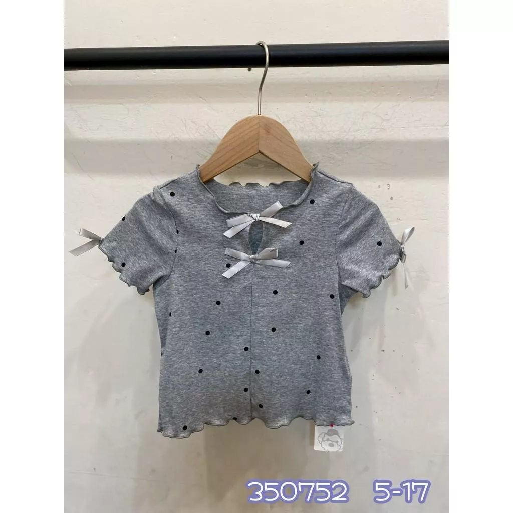 北屯實體店❤現貨點點蝴蝶結木耳邊短袖上衣✩米米童著-E0360