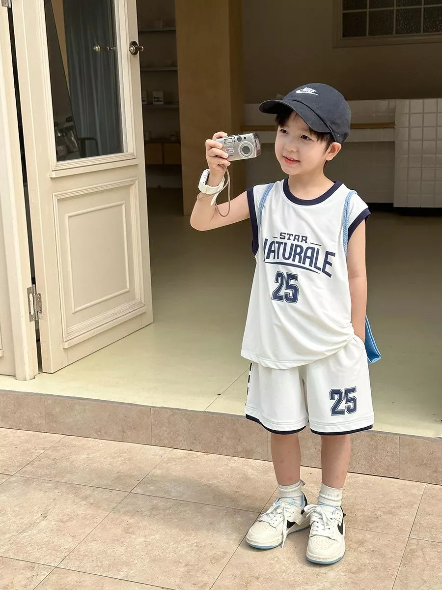 韓版預購 男童 網眼系列 字母背心上衣+短褲 套裝 (90~160)