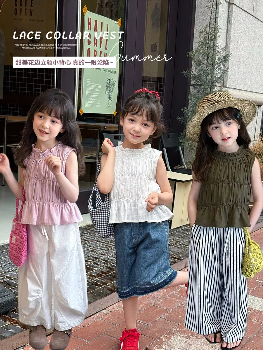 韓版預購 女童 氣質甜美款皺皺背心 (90~170)