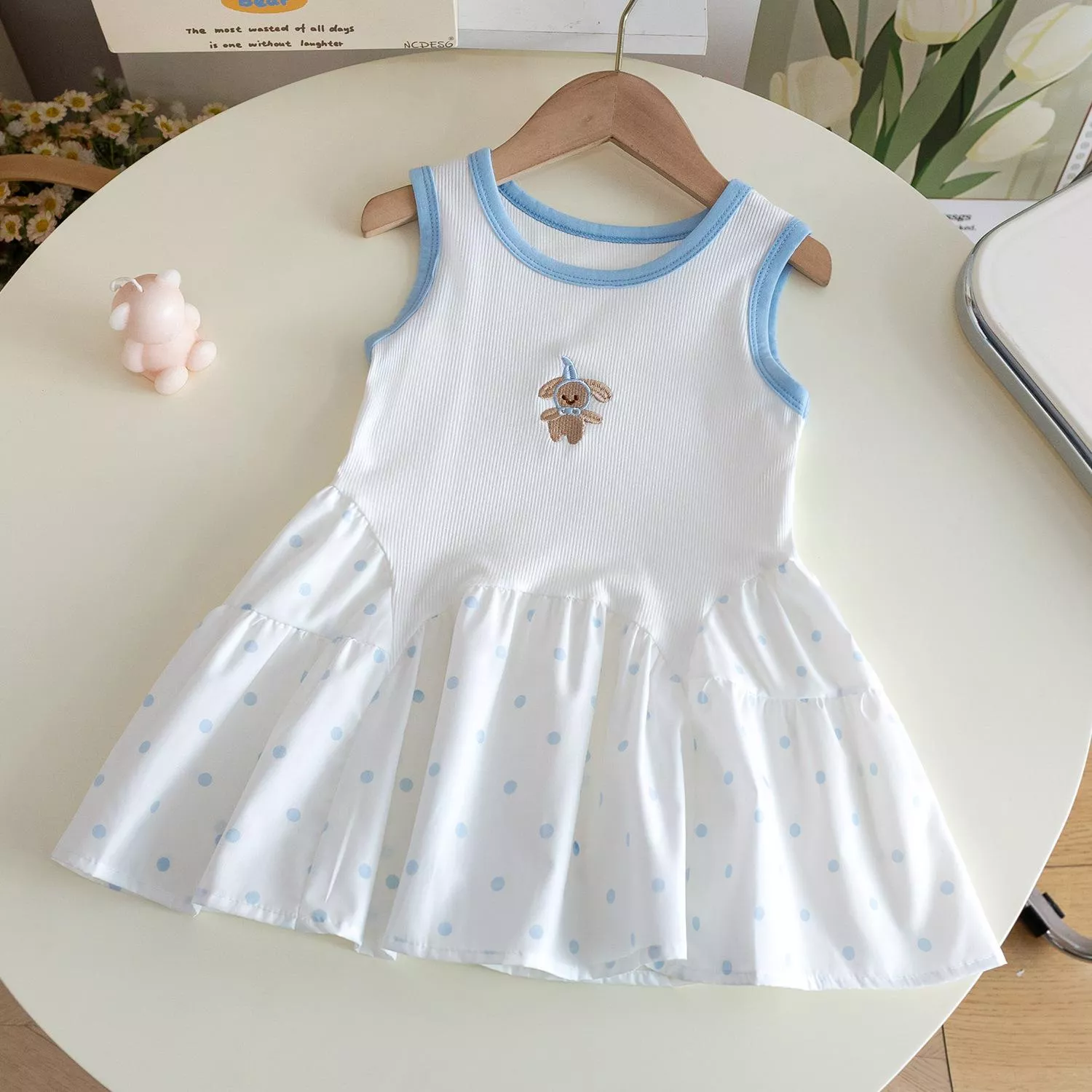 韓版預購 刺繡狗狗波點背心洋 (90~140)