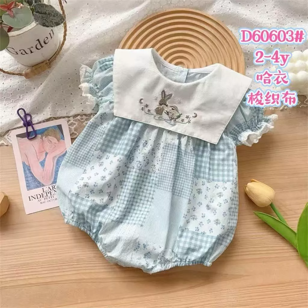 北屯實體店❤現貨 刺繡方領短袖包屁衣✩米米童著-E0485