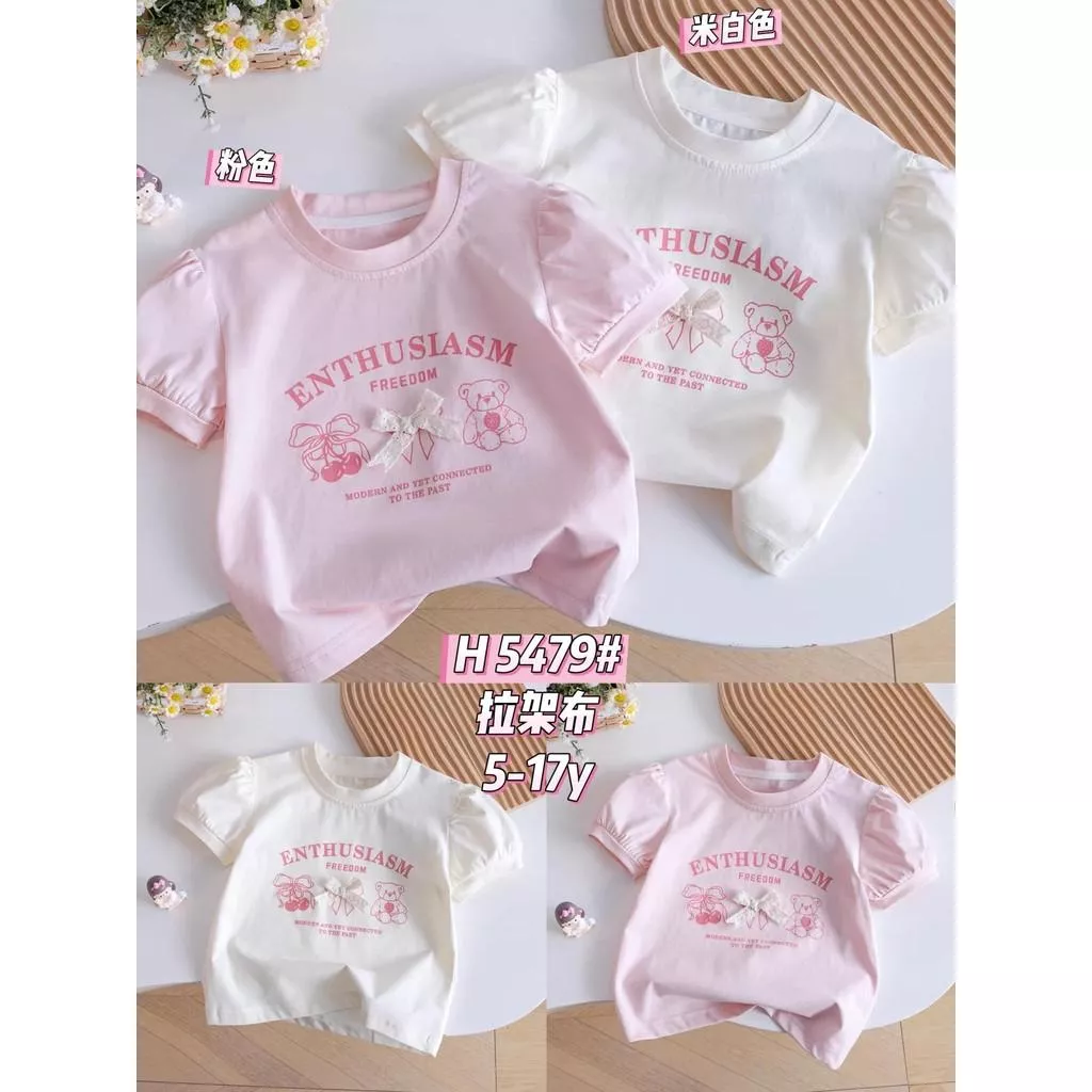 北屯實體店❤現貨 公主袖小熊蕾絲蝴蝶結上衣✩米米童著-E0545