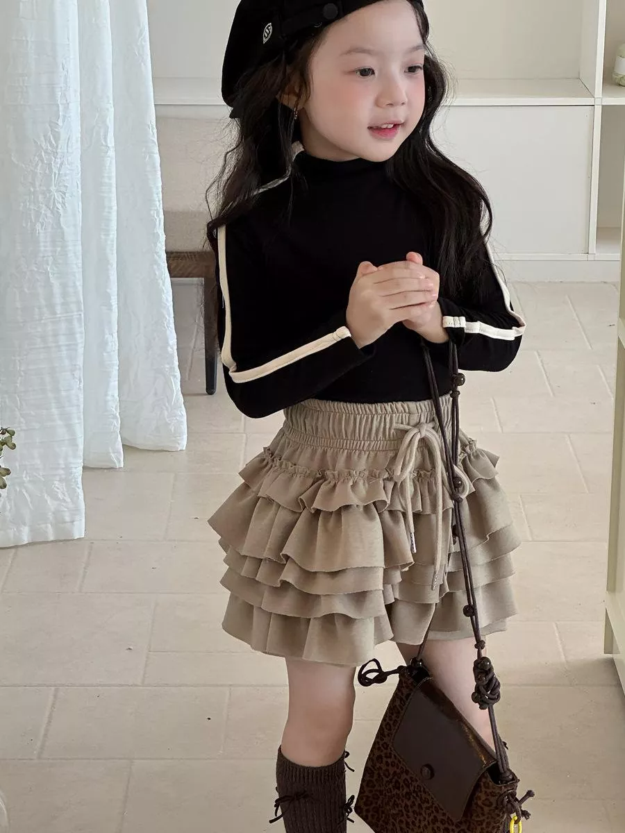 韓版預購 秋款-辣妹高腰A字蛋糕裙-有安全褲 (90~150cm)