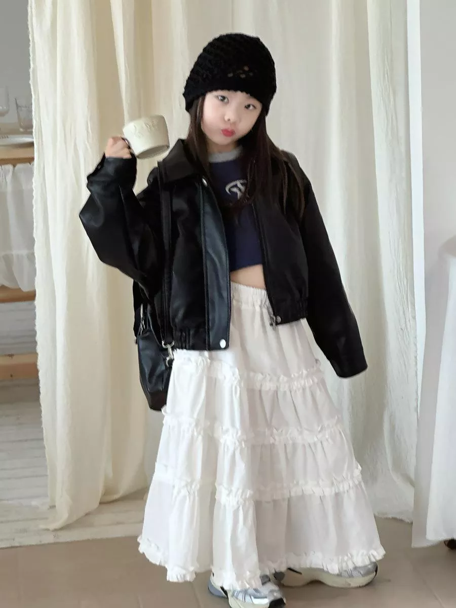 韓版預購 秋款-氣質蕾絲花邊蛋糕長裙 (90~150cm)