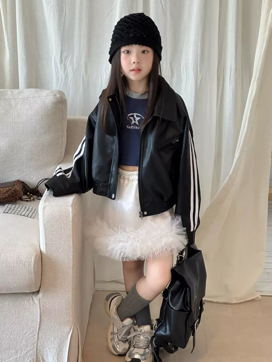 韓版預購 秋款-美式復古皮革外套 (90~150cm)