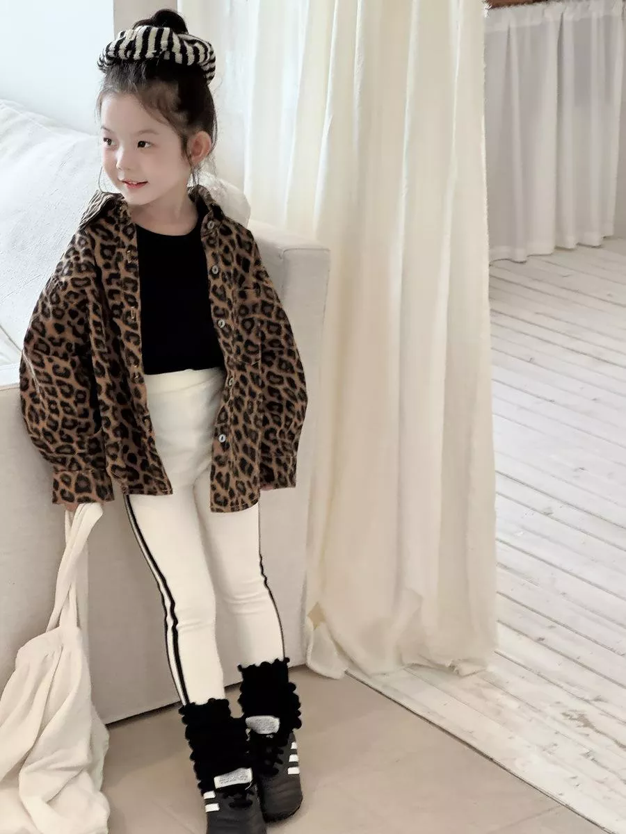 韓版預購 秋款-美式復古豹紋襯衫外套 (90~150cm)