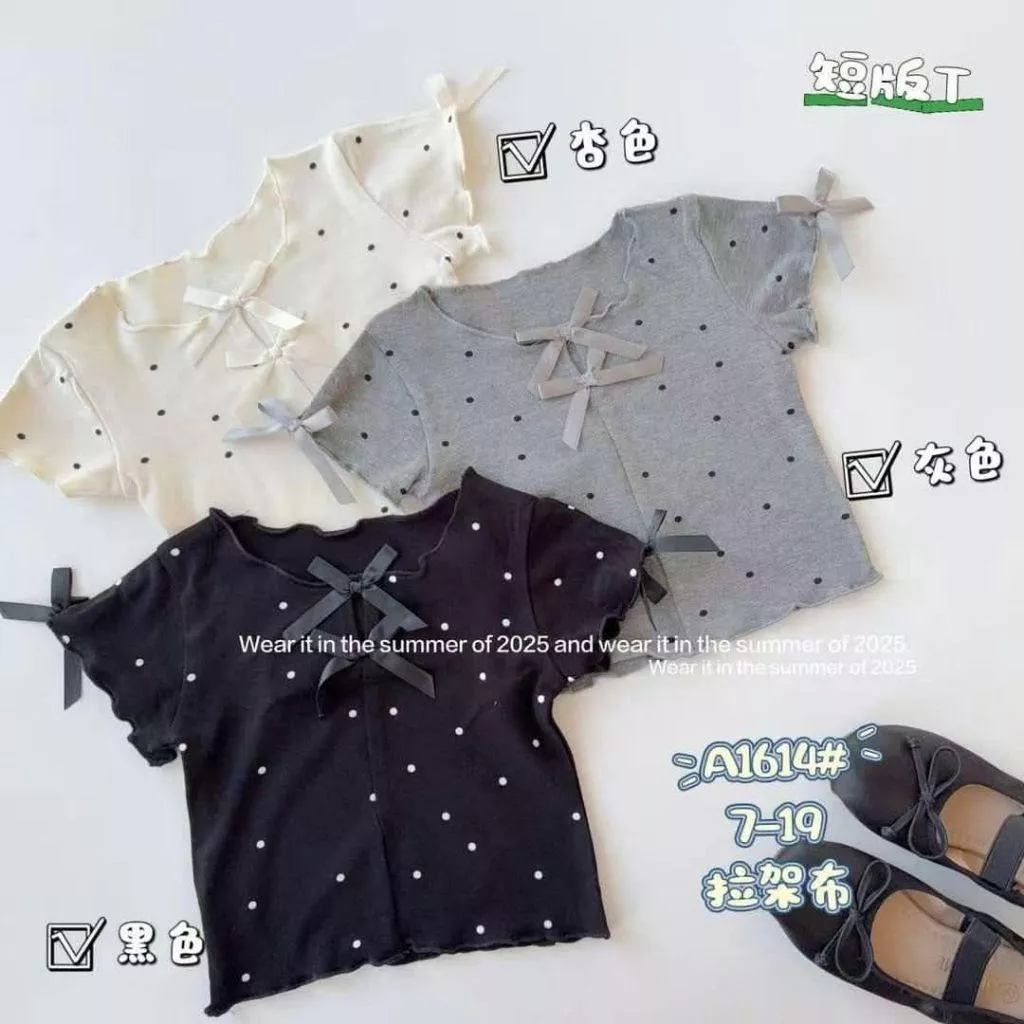 北屯實體店❤現貨 蝴蝶結點點短袖上衣✩米米童著-E0624
