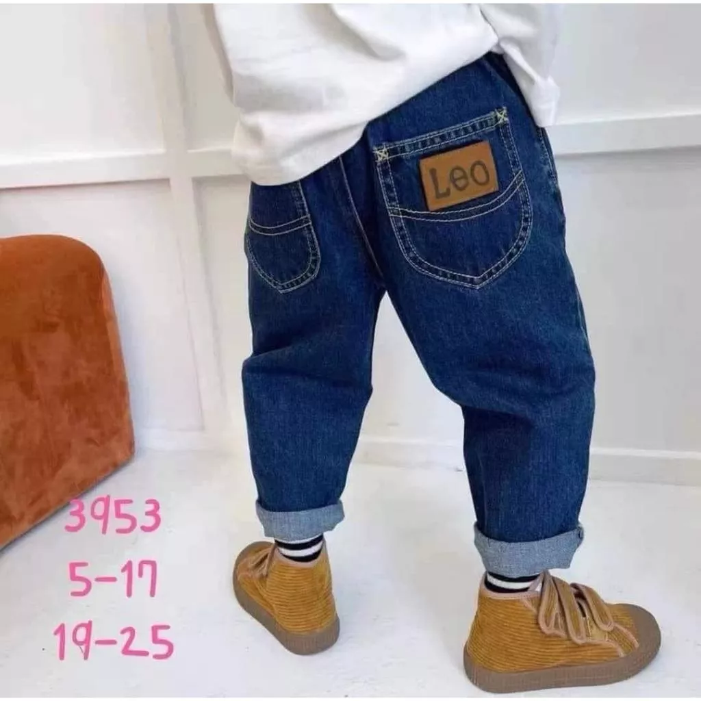 北屯實體店❤現貨 大童款 皮革標籤牛仔褲✩米米童著-D0574