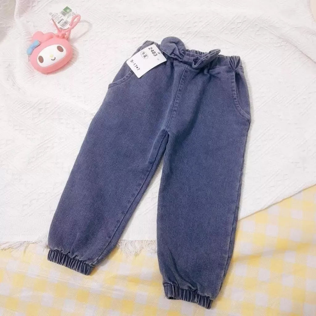 北屯實體店❤現貨 褲頭蝴蝶結牛仔縮口褲✩米米童著-D0707