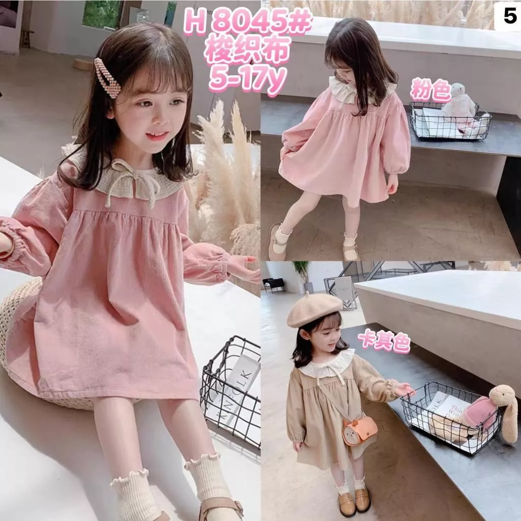 北屯實體店❤現貨 小翻領綁帶皺皺紗長袖洋裝✩米米童著-A0111