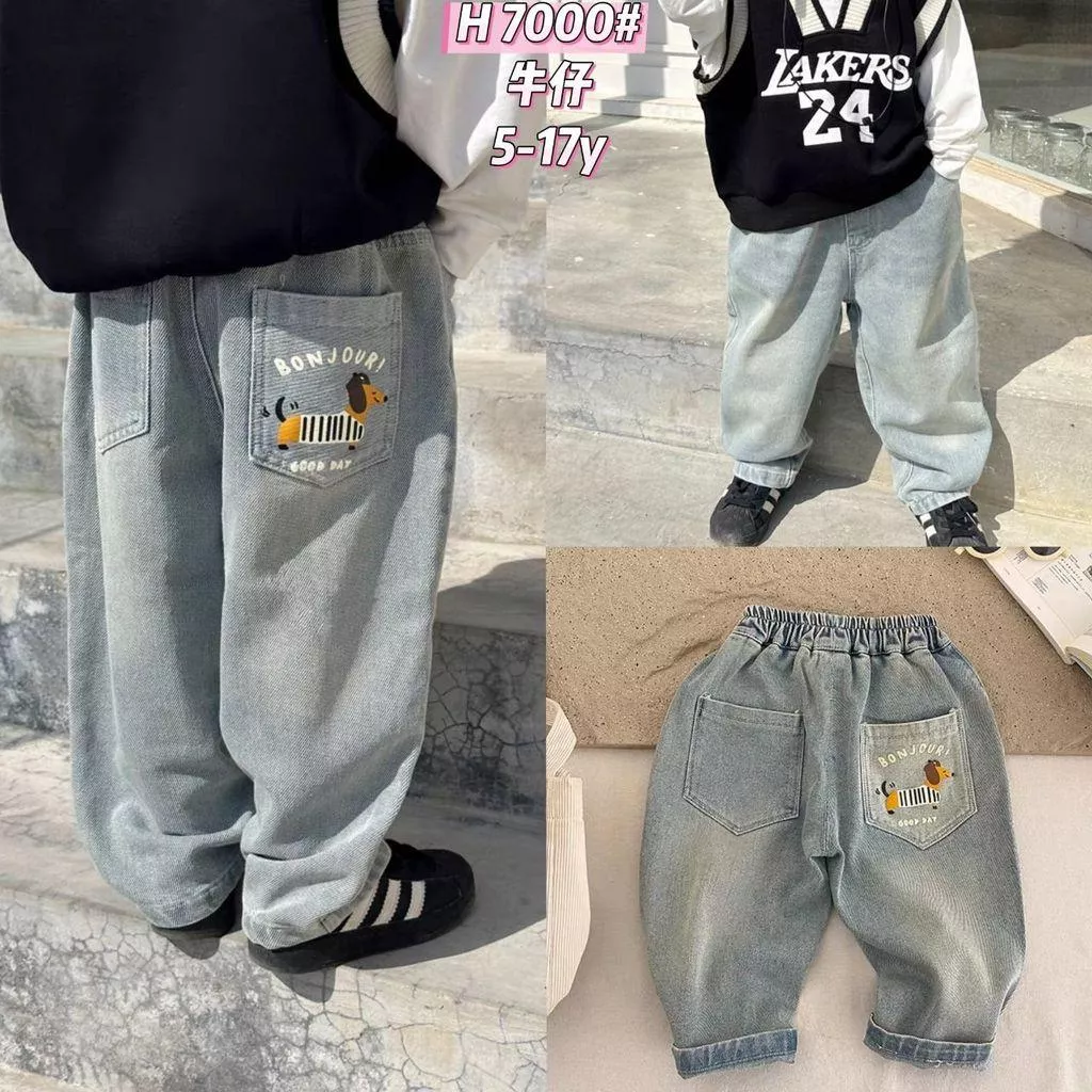 北屯實體店❤現貨 後口袋刺繡臘腸狗牛仔褲✩米米童著-A0094
