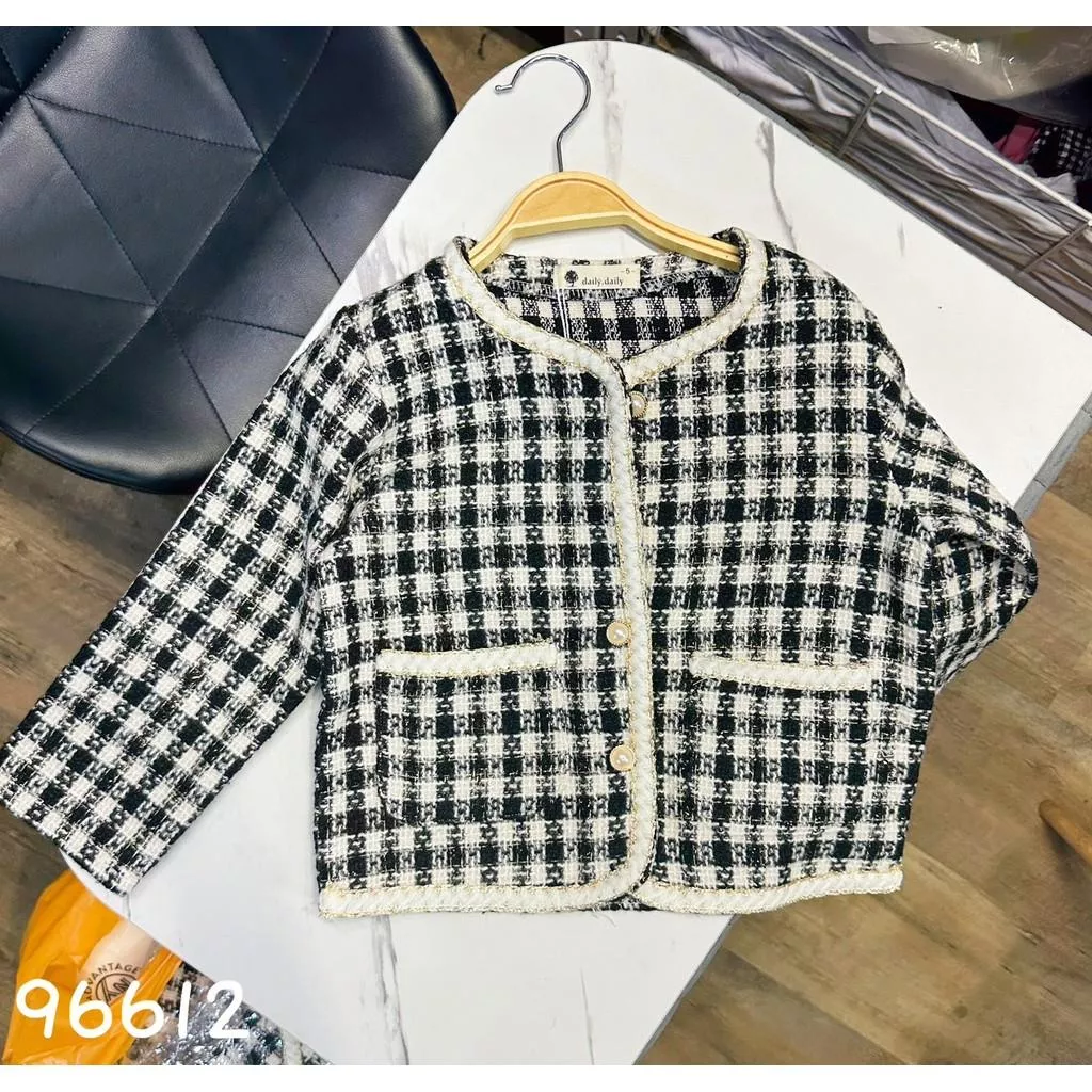 北屯實體店❤現貨 氣質女寶千鳥格外套(真口袋)✩米米童著-A0049