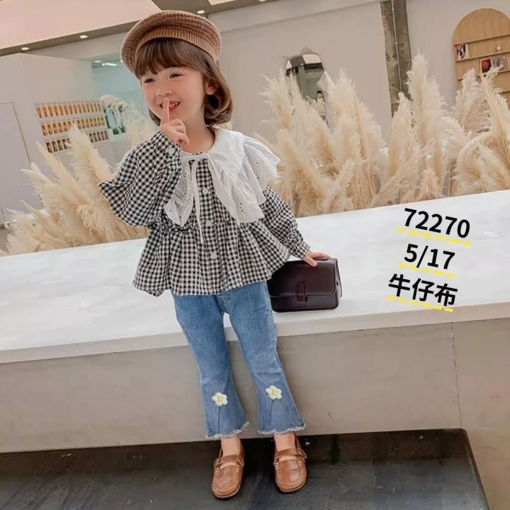 北屯實體店❤現貨 立體花朵牛仔喇叭褲✩米米童著-A0061