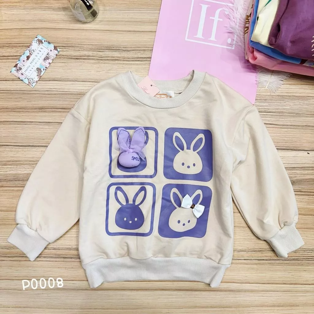 北屯實體店❤現貨 杏色兔子圓領大學T 長袖上衣✩米米童著-P0008