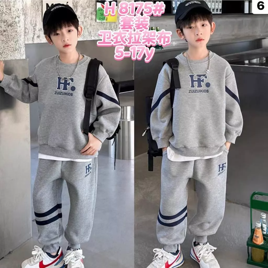 北屯實體店❤現貨 HF配條圓領大學T+長褲 套裝✩米米童著-A0193