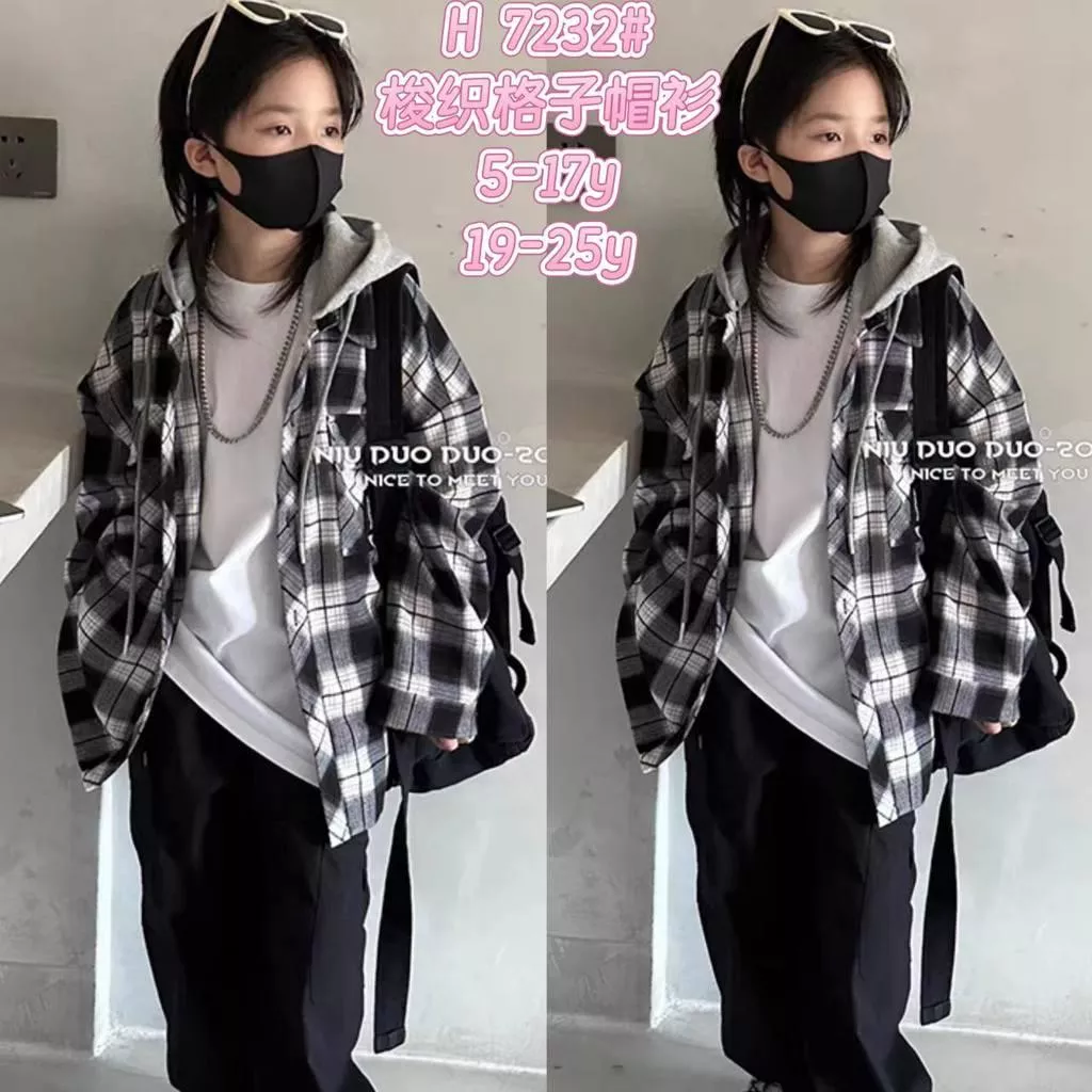 北屯實體店❤現貨 薄款微毛尼格子連帽襯衫外套✩米米童著-A0163