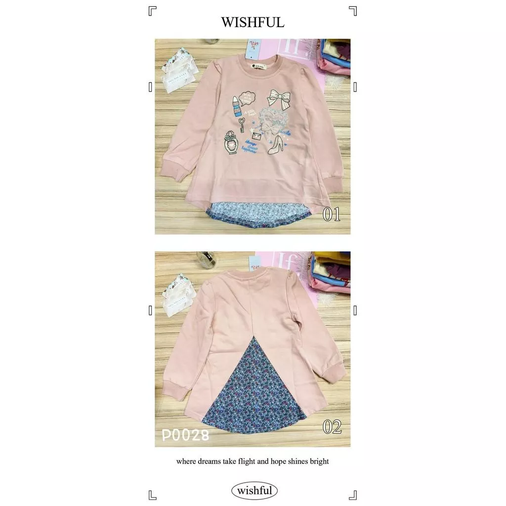 北屯實體店❤現貨 下擺圓弧後拼接造型長袖上衣✩米米童著-P0028