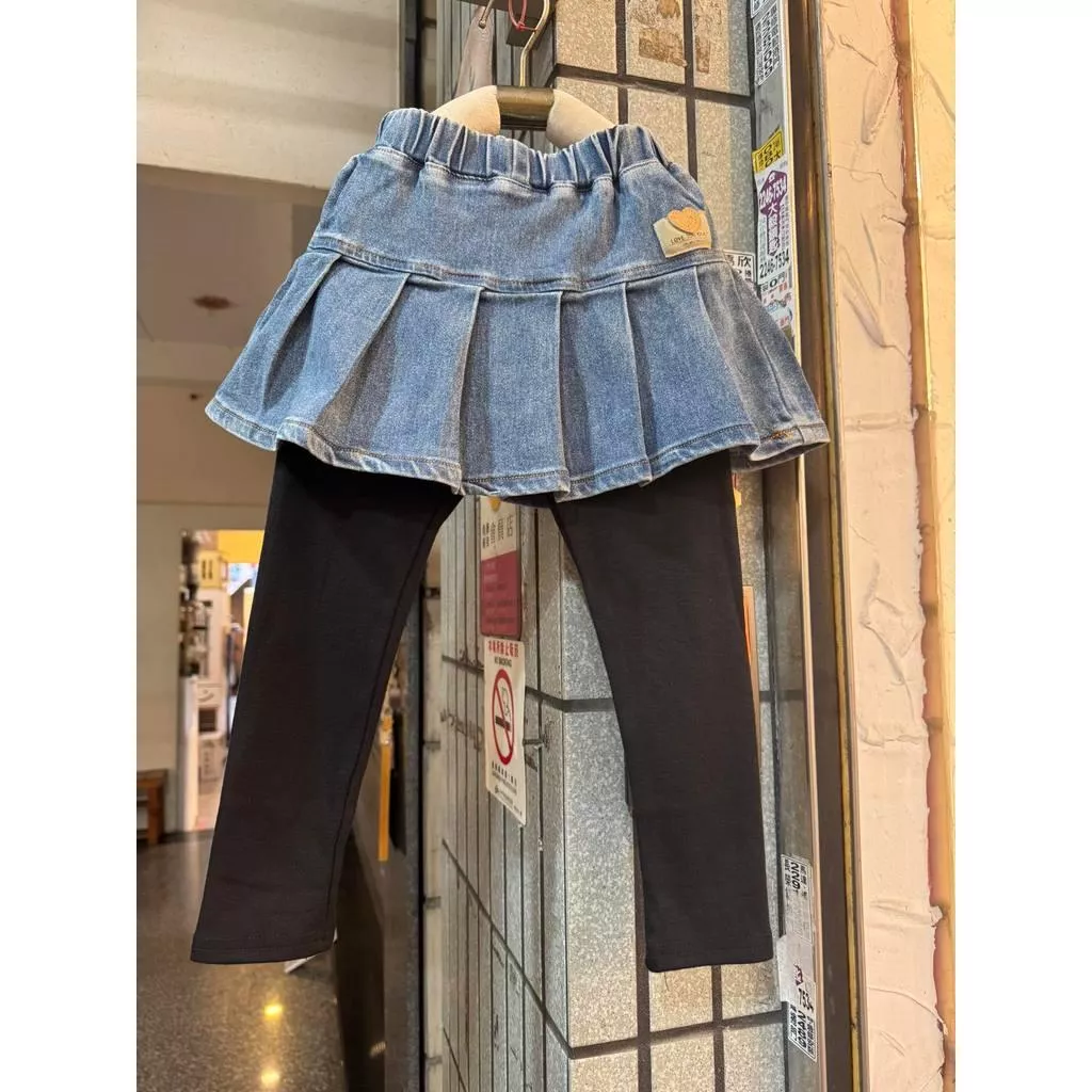 北屯實體店❤現貨 高單 牛仔百褶假兩件內搭褲✩米米童著-A0180