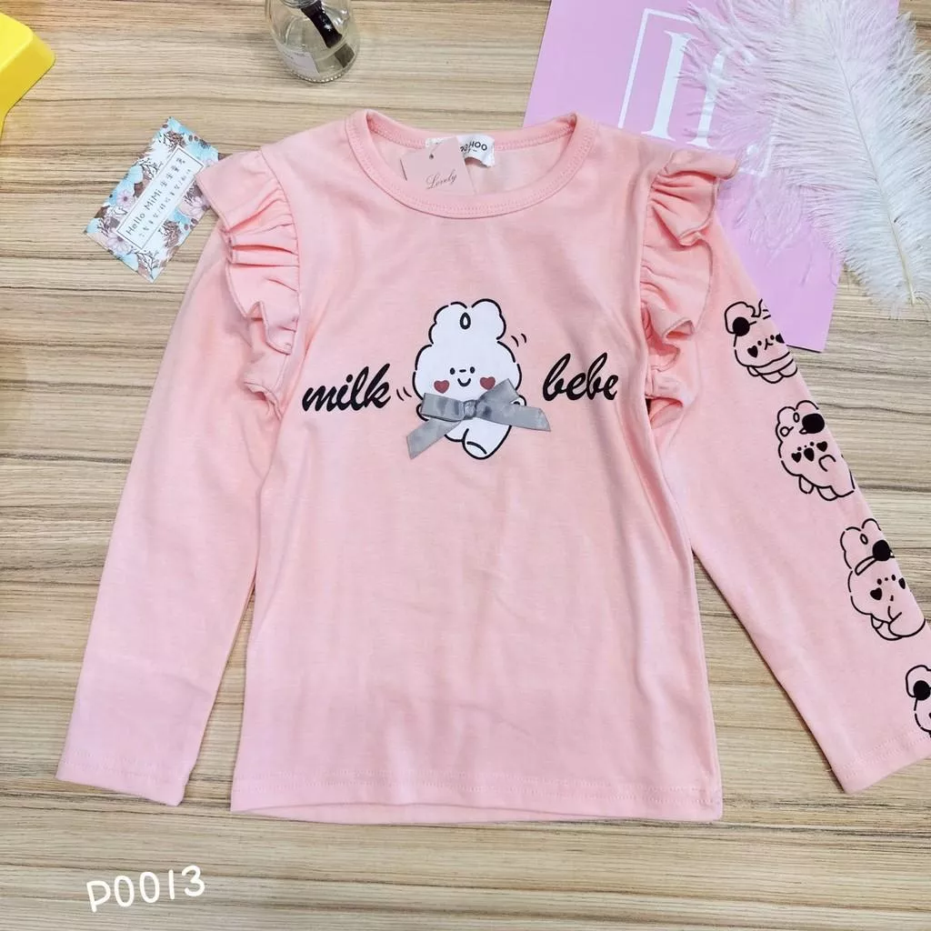 北屯實體店❤現貨 花邊袖兔兔長袖上衣✩米米童著-P0013