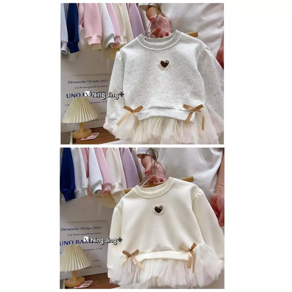 北屯實體店❤現貨 小愛心拼接下擺紗長袖上衣✩米米童著-A0175