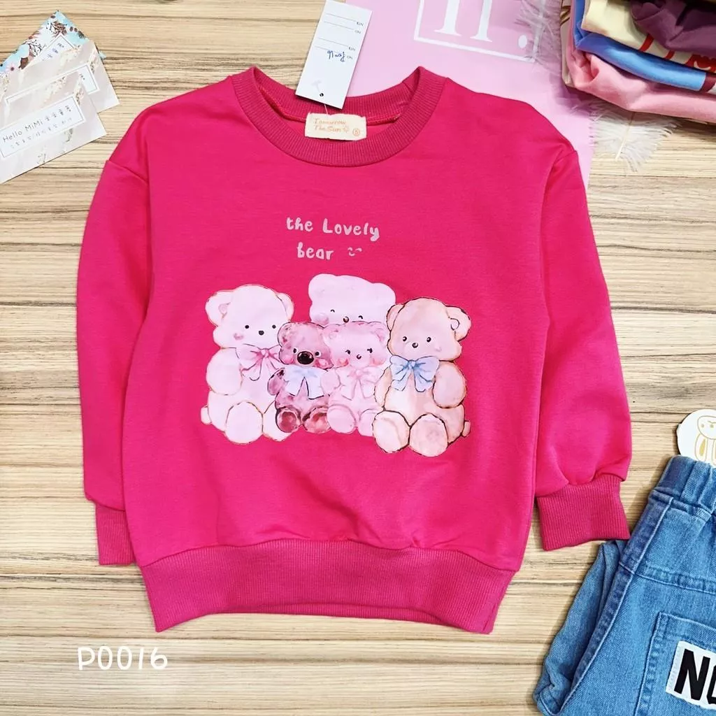 北屯實體店❤現貨 玫紅熊熊圓領大學T 長袖上衣✩米米童著-P0016