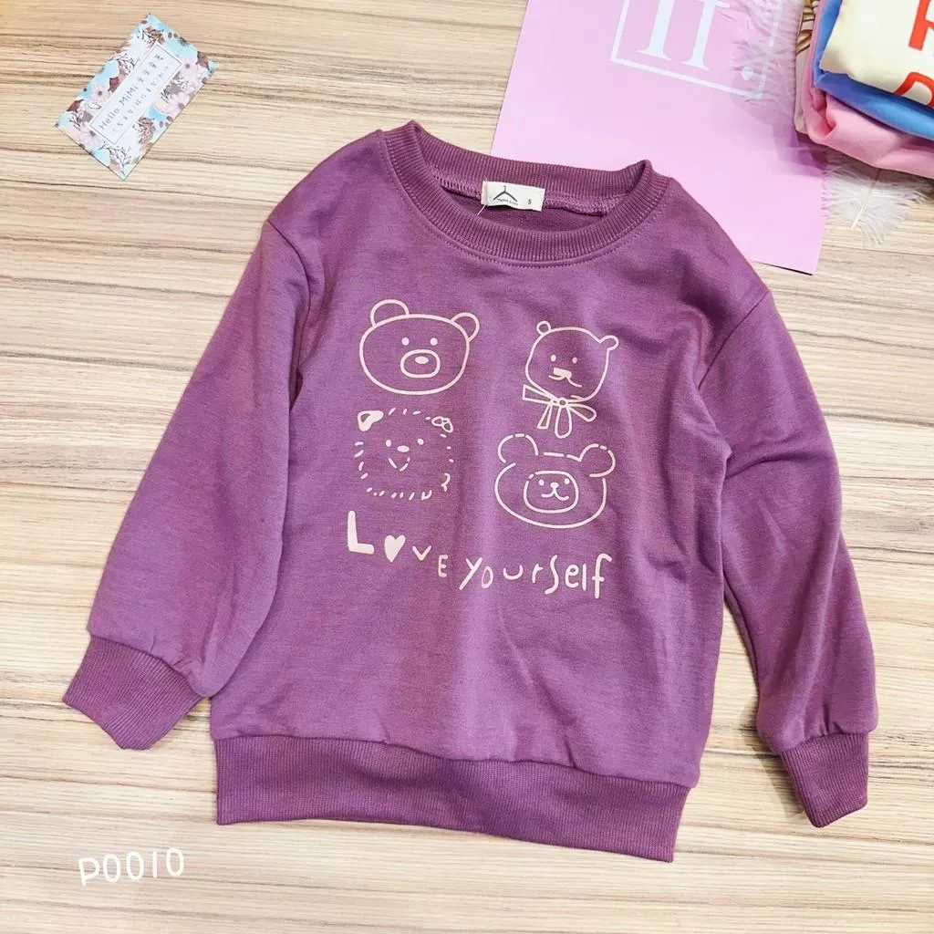 北屯實體店❤現貨 超柔親膚手繪小熊圓領大學T 長袖上衣✩米米童著-P0010