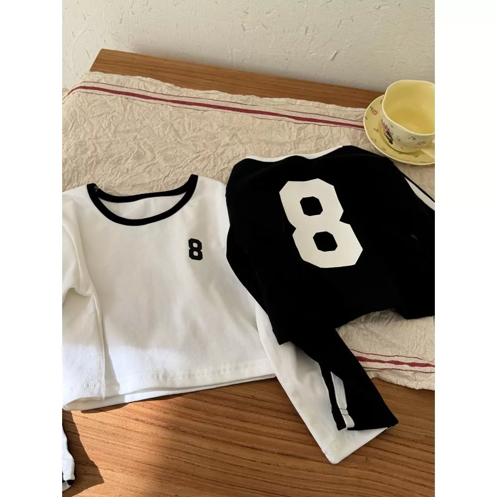 北屯實體店❤現貨 韓版 數字8短版長袖上衣✩米米童著-A0133