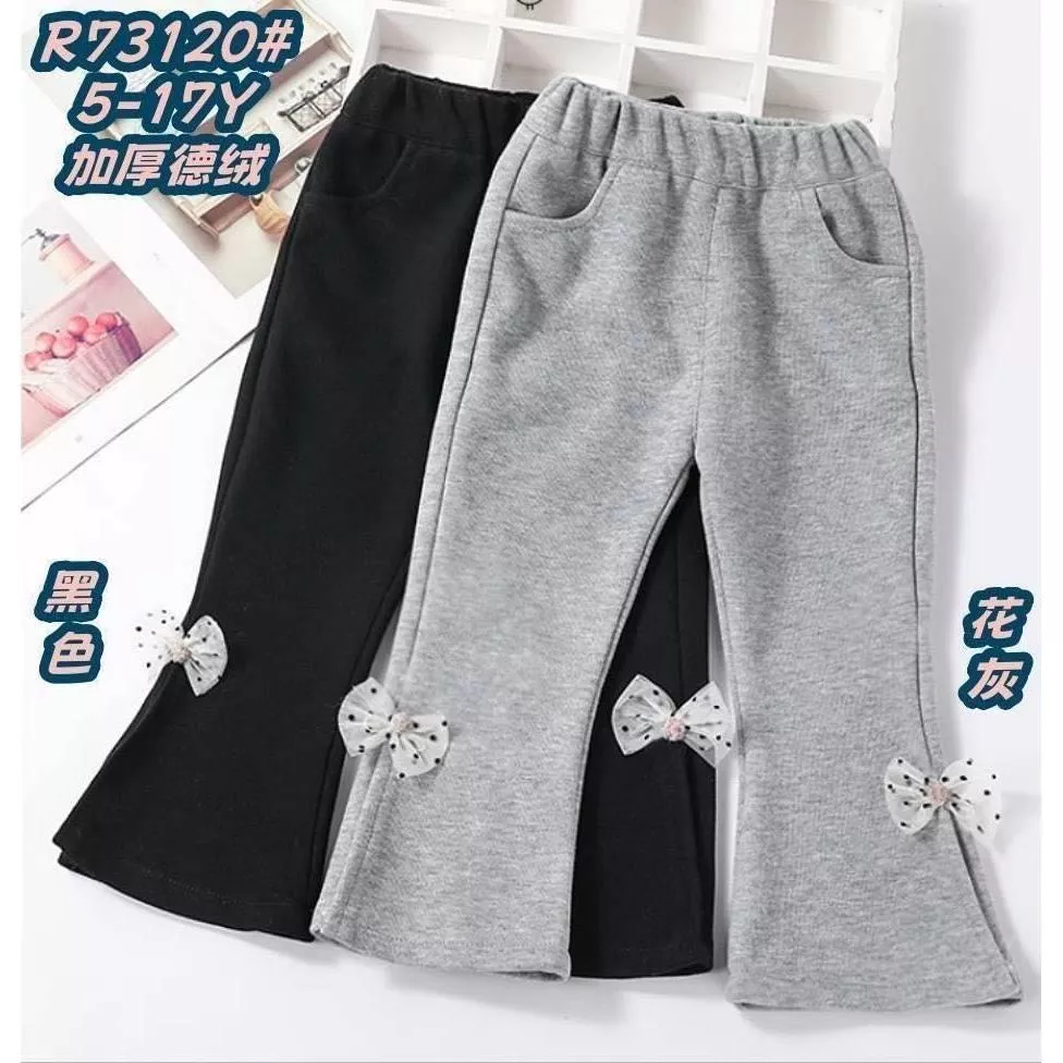 北屯實體店❤現貨 Q彈德絨 小格子蝴蝶結喇叭褲  ✩米米童著-A0138