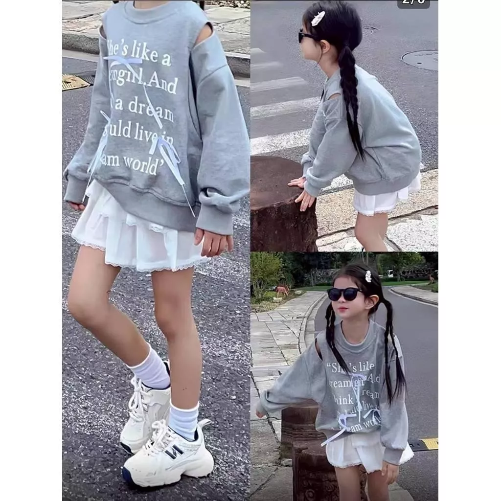 北屯實體店❤現貨 蝴蝶結字母圓領長袖上衣✩米米童著-A0132