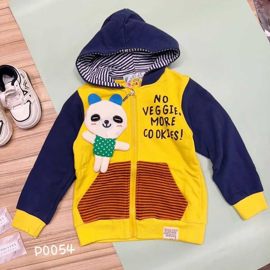 北屯實體店❤現貨 厚棉立體熊拚色條紋連帽外套✩米米童著-P0054