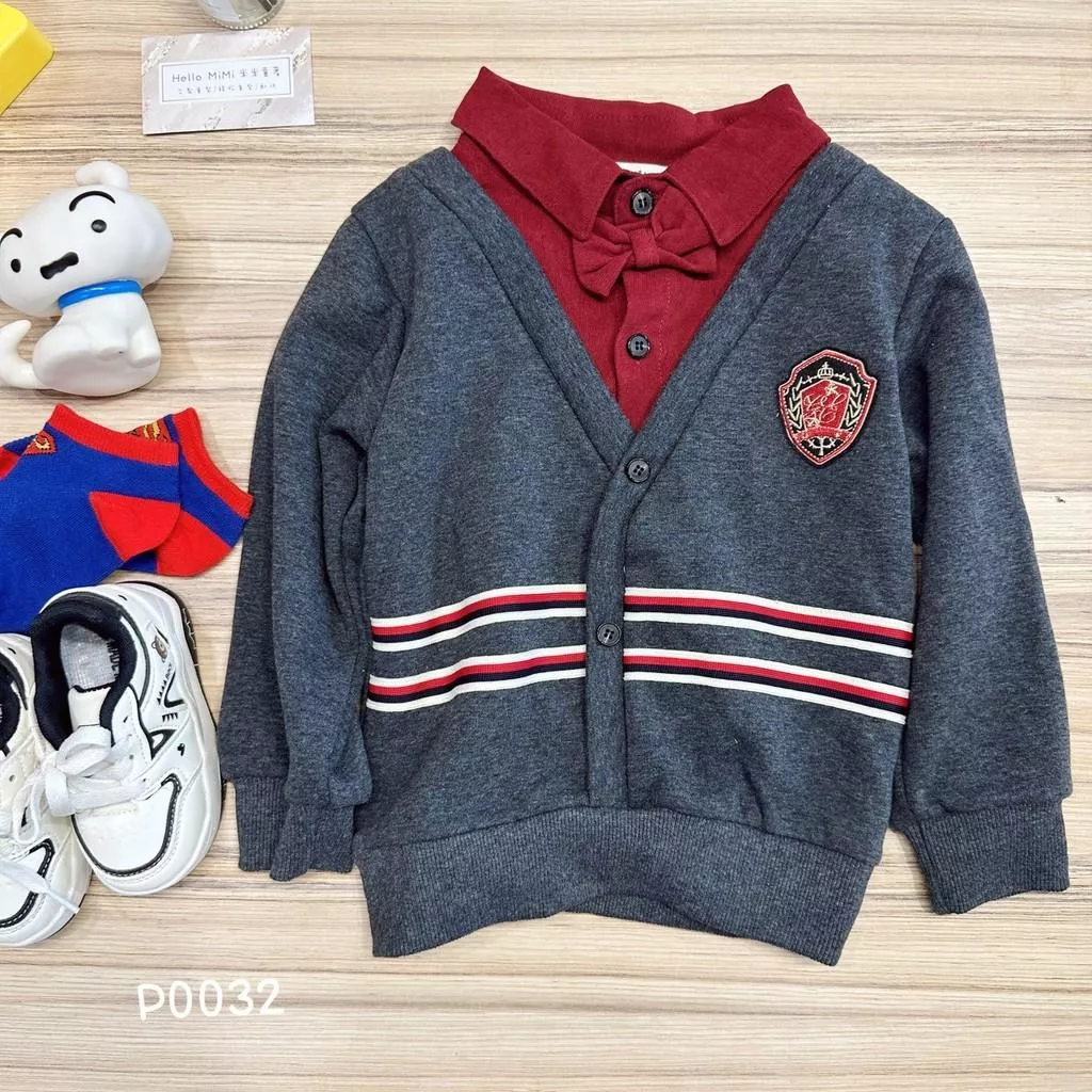 北屯實體店❤現貨 厚 不倒絨-學院風假兩件長袖上衣✩米米童著-P0032
