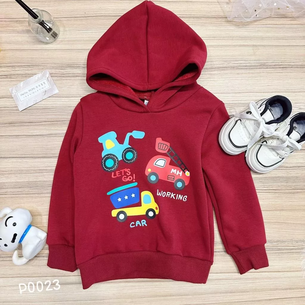 北屯實體店❤現貨 厚-刷毛 酒紅色汽車連帽上衣✩米米童著-P0023