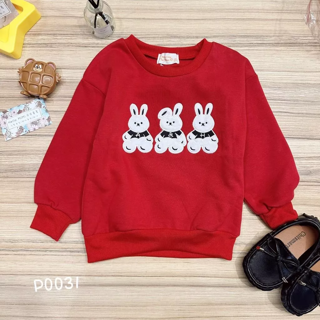 北屯實體店❤現貨 厚 刷毛-兔兔圓領大學T 長袖上衣✩米米童著-P0031