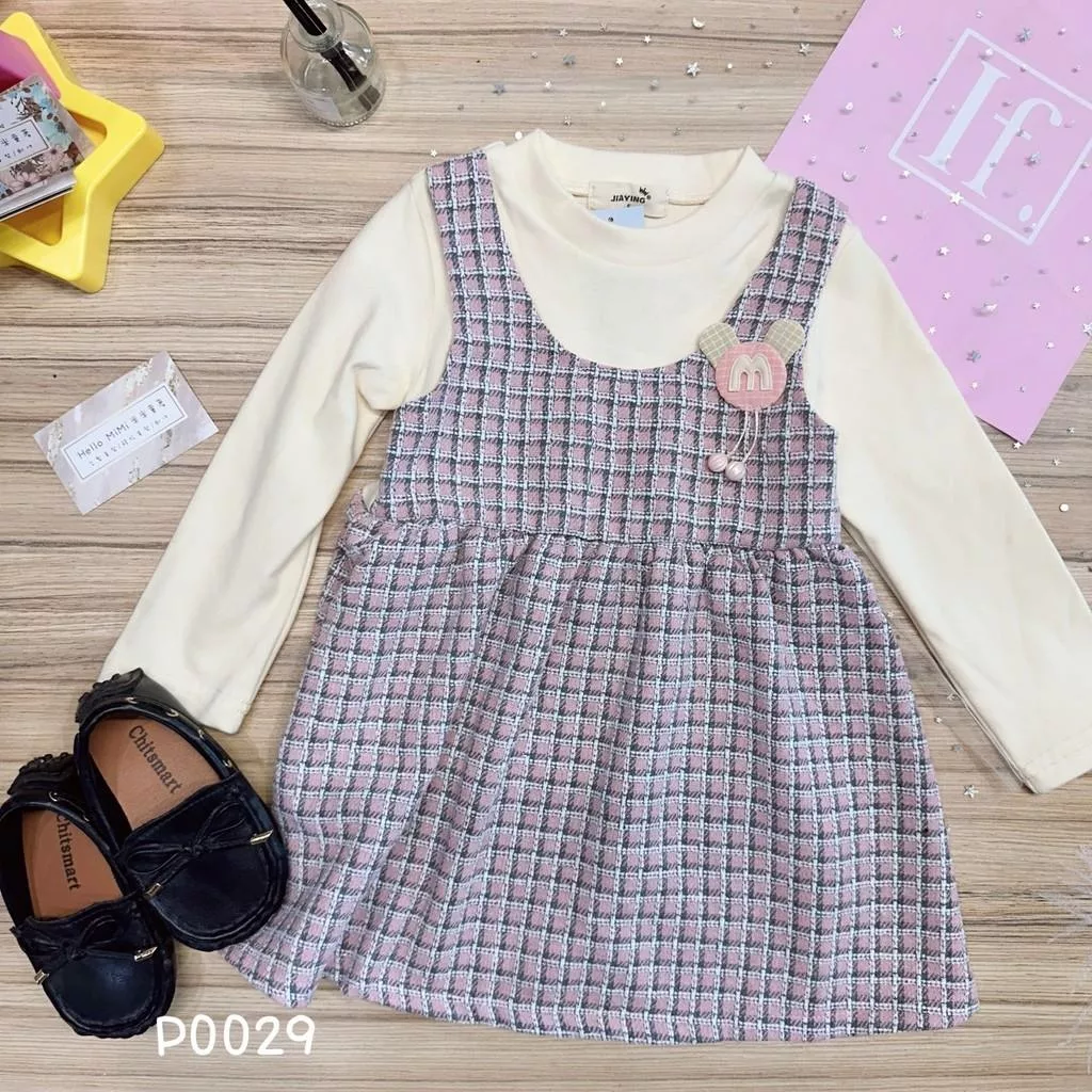 北屯實體店❤現貨 假兩件式德絨格紋洋裝✩米米童著-P0029