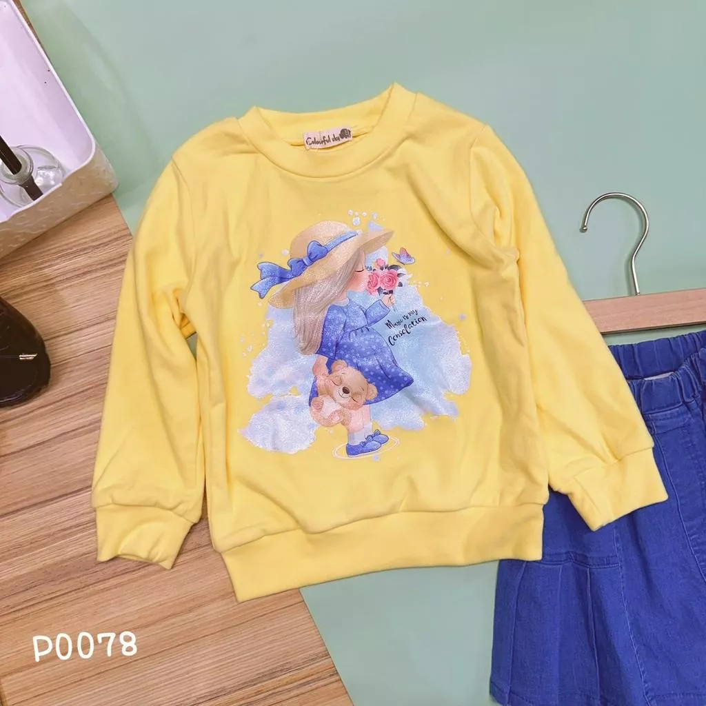 北屯實體店❤現貨 Q彈德絨-玫瑰女孩大學T✩米米童著-P0078