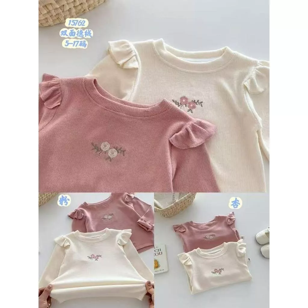 北屯實體店❤現貨 Q彈德絨 花邊長袖內搭衣✩米米童著-A0227