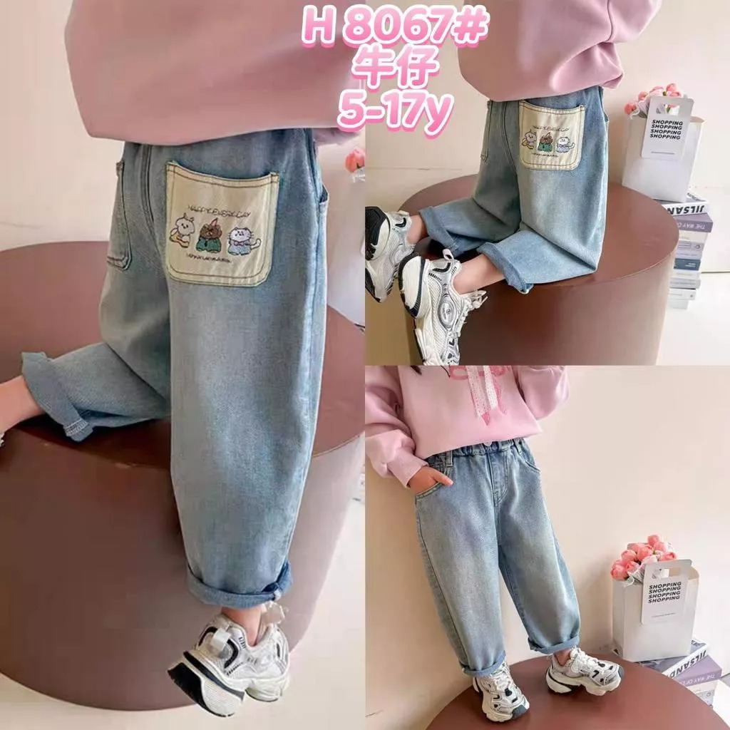 北屯實體店❤現貨 貓咪貼布口袋牛仔長褲✩米米童著-A0206