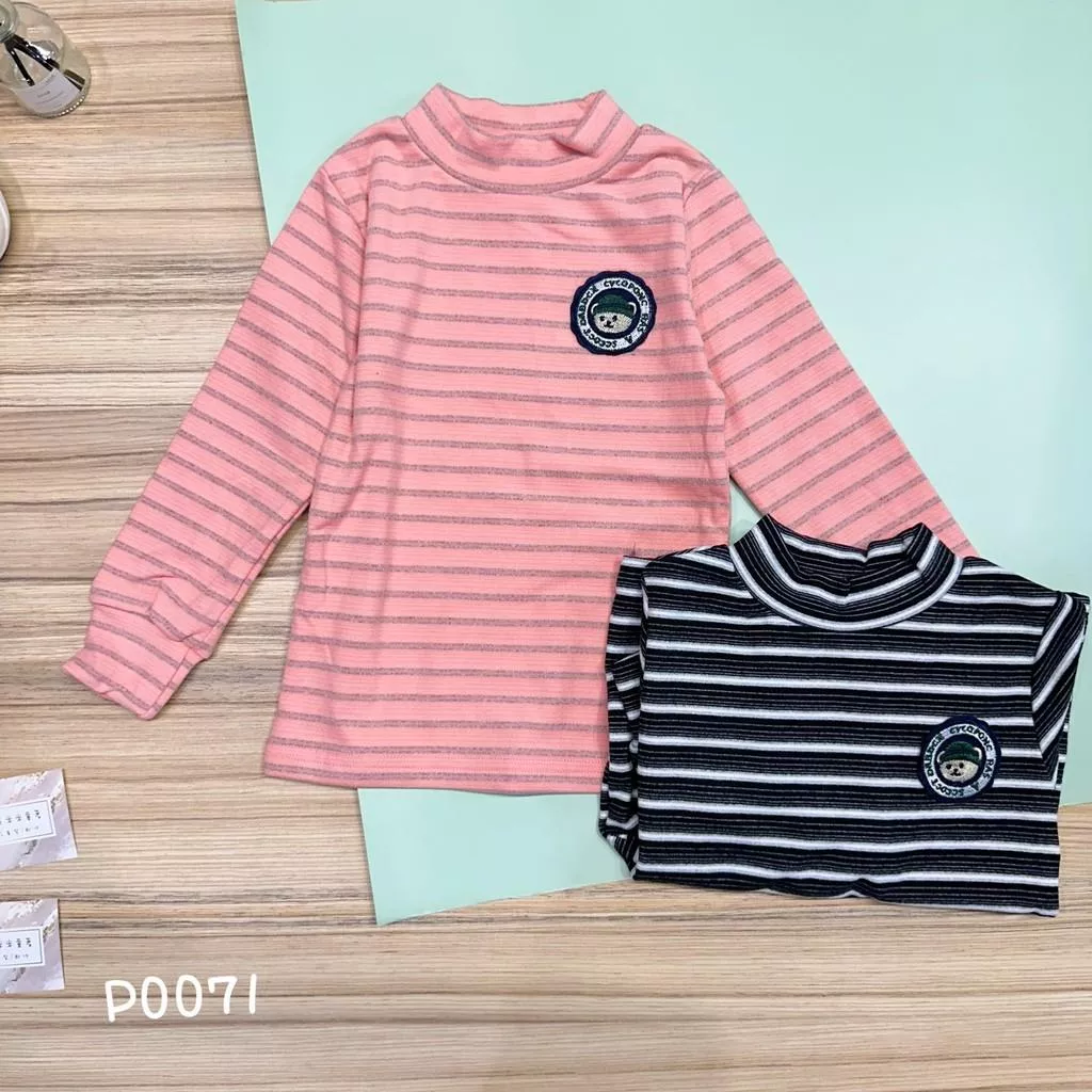北屯實體店❤現貨 厚棉 小熊徽章條紋立領內搭✩米米童著-P0071