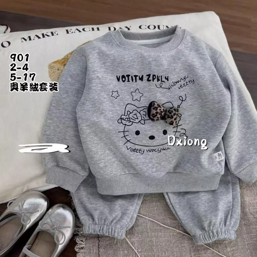 北屯實體店❤現貨 刷毛 立體豹紋蝴蝶結大學T+縮口長褲 套裝✩米米童著-A0119