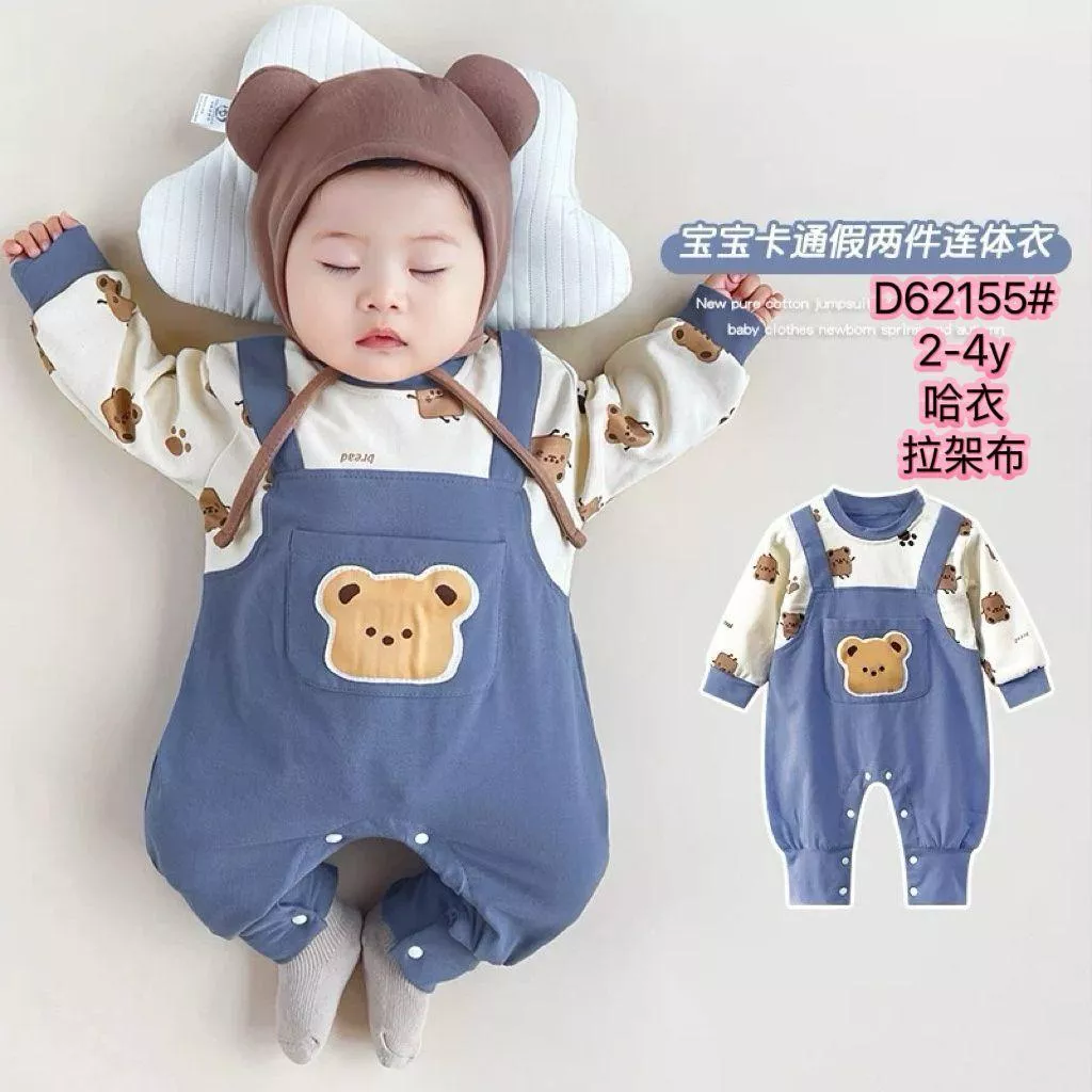 北屯實體店❤現貨 假兩件熊熊長袖連身衣✩米米童著-A0113