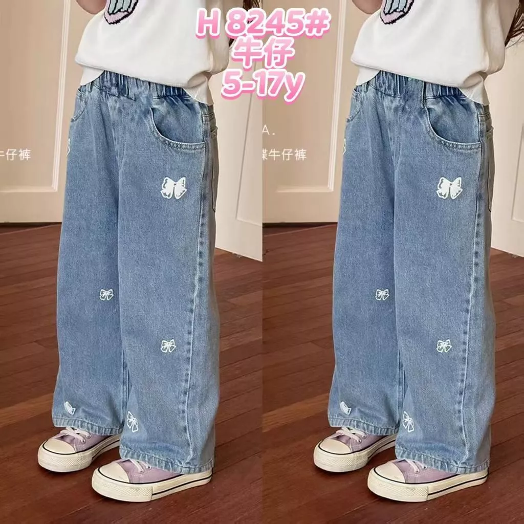 北屯實體店❤現貨 蕾絲蝴蝶結牛仔寬褲✩米米童著-A0232