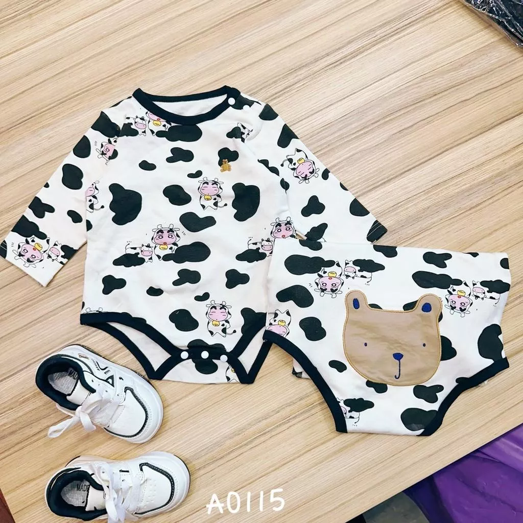 北屯實體店❤現貨 寶寶款 韓版 純棉乳牛長袖包屁衣✩米米童著-A0115