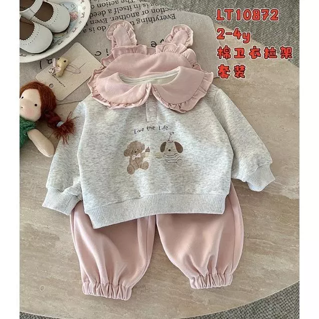 北屯實體店❤現貨 寶寶款 翻領狗狗小扣子大學T+縮口長褲✩米米童著-A0238