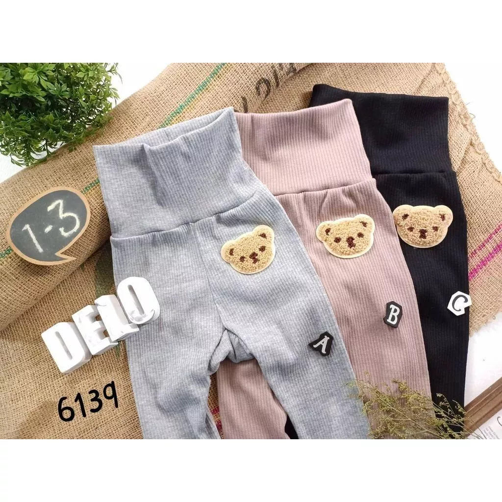 北屯實體店❤現貨 寶寶款 台製 小熊貼布繡高腰坑條護肚褲✩米米童著-A0224