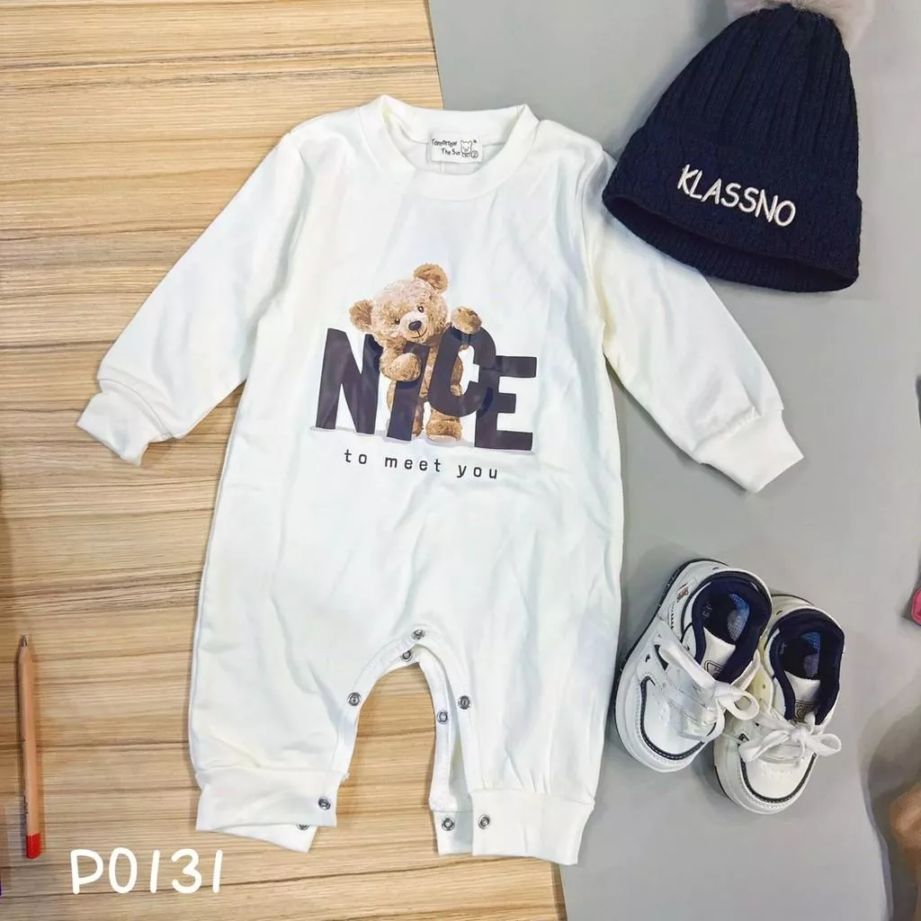 北屯實體店❤現貨 寶寶款 字母熊熊長袖連身衣✩米米童著-P0131